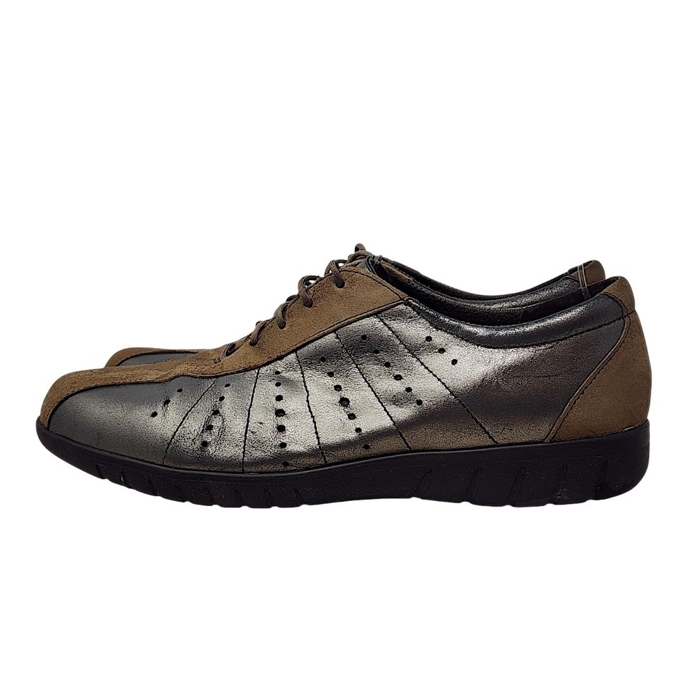 Munro Sport Sneaker 9.5 Women Tori Oxford Pewter Brown Leather Suede Comfort USA - Picture 3 of 13